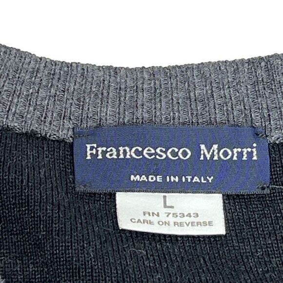 Francesco Morri vintage charcoal gray V-neck merino wool blend sweater size L - Picture 6 of 11